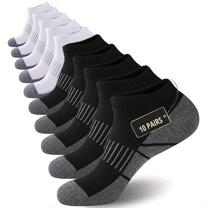 10 Pairs THCBME Men's Low-Cut Athletic Socks - Heavy-Duty, Multi-Color (White/Black/Grey/Tan) - Elastic Comfort Fit for, Gym, - Bulk Pack (10-Pair Box) - Durable Everyday Casual Socks