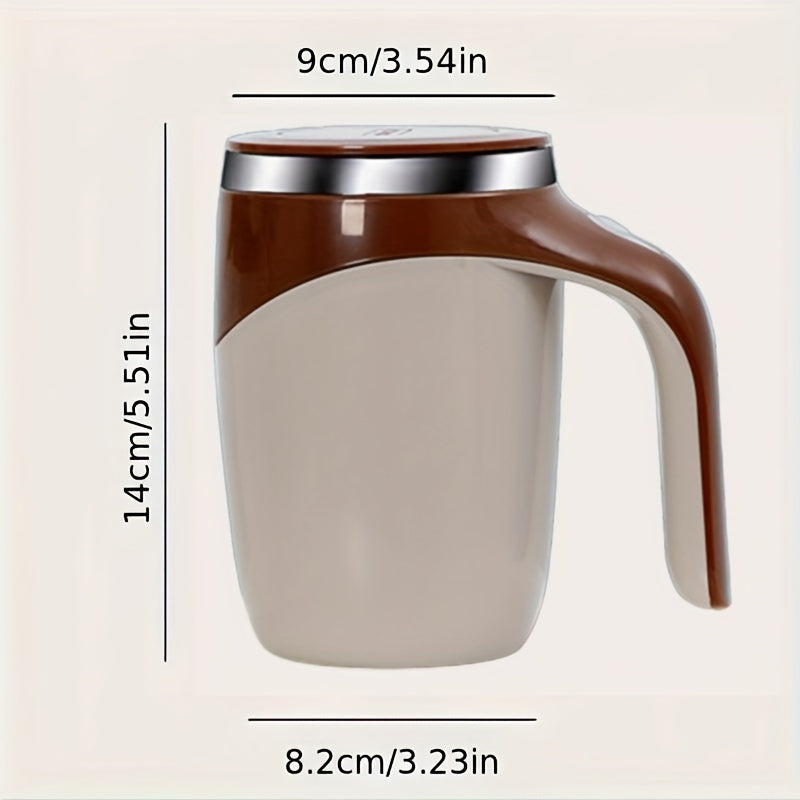 Spill-Proof, Stainless Steel Self-Stirring Coffee Mug - Battery-Powered, Reusable Magnetic Mixing Cup for Home, Office & Travel (AAA Batteries Not Included)