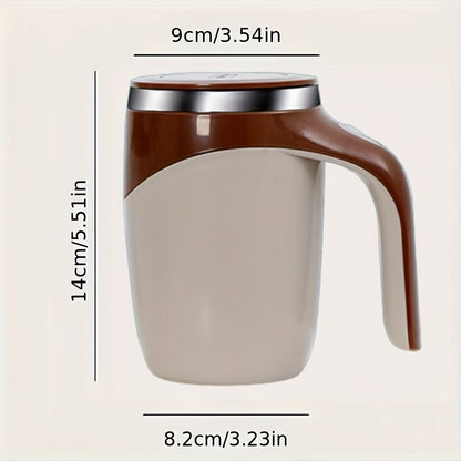 Spill-Proof, Stainless Steel Self-Stirring Coffee Mug - Battery-Powered, Reusable Magnetic Mixing Cup for Home, Office & Travel (AAA Batteries Not Included)