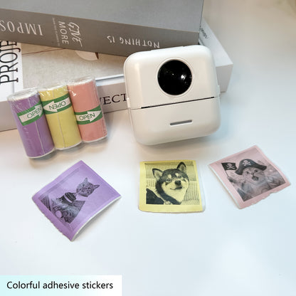 Kit de mini impressora térmica portátil com 14 rolos de papel (1 rolo incluído), impressão de fotografias, etiquetas e textos. Ideal para o dia a dia, perfeito para escritório, estudo e casa. Ótima opção para oferecer.