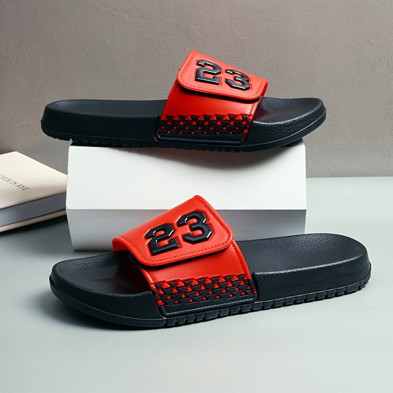 Men'S Summer Fashionable Black PVC Sandals with Number 23 Design - Breathable, Comfortable, Durable, Round Toe, All-Season Casual Footwear, Comfortable Footwear | Stylish Sandals | Durable Footwear