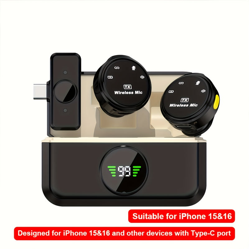 Professional Wireless Lavalier Microphone with Noise Cancellation, USB-C Rechargeable, Compatible with for iphone 17/16/15 & Android, Compact Design for Vlogging, Interviews, Conferences, and Content Creators, Vlogging Microp