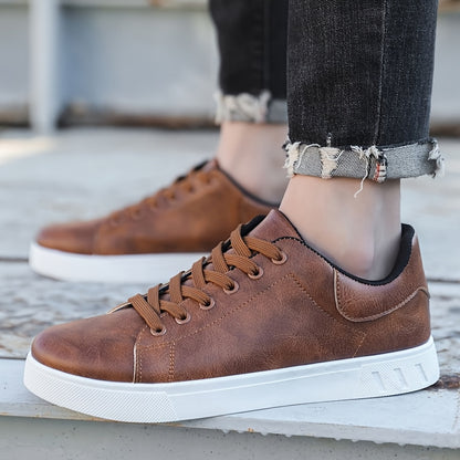 Men's Stylish Brown Sneakers - Casual & Sporty Lace-Up Shoes with Durable PVC Sole, Comfortable Fabric Lining for Casual Attire, Fitness Training, and Gym - Low-Top Design, Gym Footwear | Casual Fitness Shoes | Upper