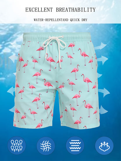 Men's Quick-Dry Beach Shorts with Tropical Palm Tree & Palm Leaf Print - Breathable Stretch Fabric for Summer, Outdoor, Hiking, Swimming - Machine Washable Casual Athletic Shorts, Outdoor Activewear, Summer Shorts