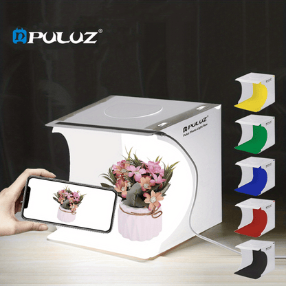 PULUZ Photo Light Box, Folding Portable Photography Shooting Light Tent Kit, Photo Studio 550LM Box, White Lighting Softbox With 1 LED Lights + 6 Color (Black/White/Orange/Red/Green/Blue) Backdrops Fabric For Product Display