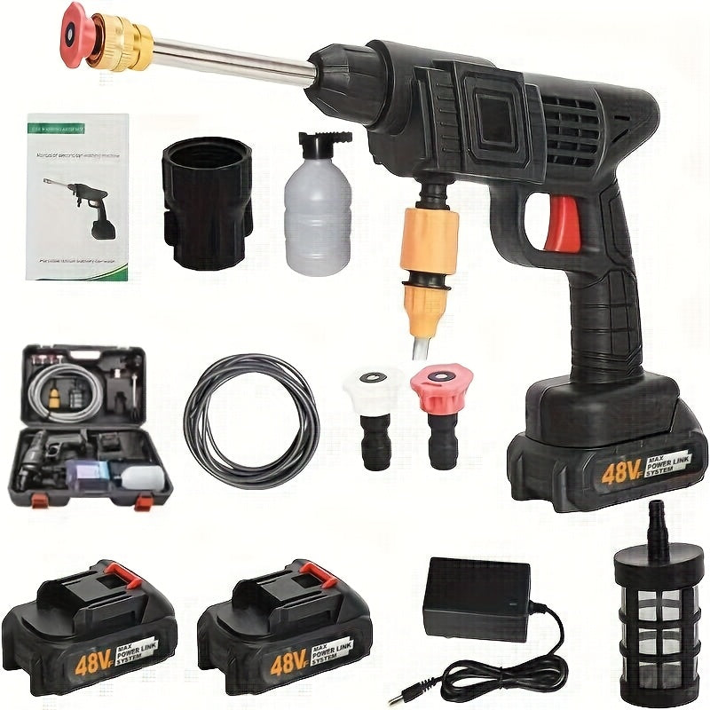 Portable charging car wash tool, freeing from the restriction of water tap, can be used as long as there is a water source. Powerful, suitable for car washing, garden watering, home floor cleaning, and extremely convenient fo