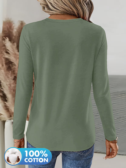 3pcs Women'S 100% V-Neck Long Sleeve T-Shirts - Soft, Durable, and Comfortable Casual Wear for All Seasons, Perfect for Holidays, Graduations, and Everyday Style, Everyday Comfort Wear | Minimalist Style | Soft Fabric Tee