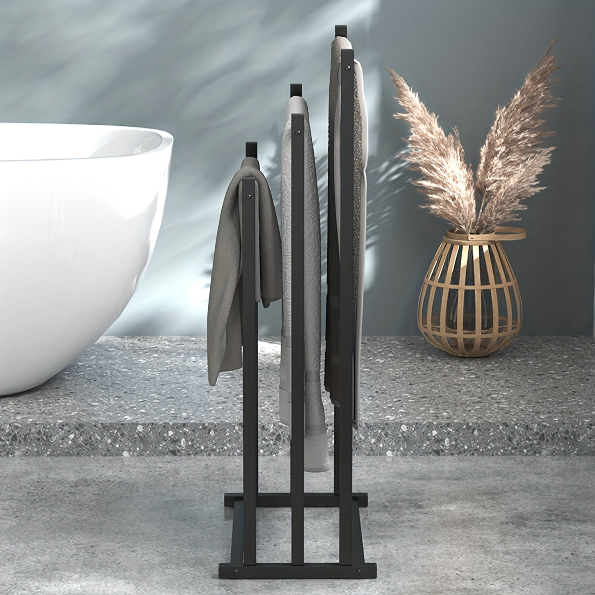 1pc Modern Three-Tier Freestanding Towel Rack - Heavy-Duty Floor-Standing Bathroom & Pool Drying Rack, Space-Saving Multifunctional Organizer for Indoor/Outdoor Use, No Installation Needed