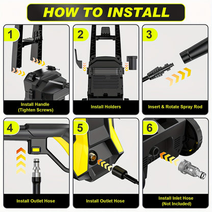 Gisam High-Pressure Washer 2200W 180Bar 480L/H with 8m Hose, Soap Bottle, Foam Nozzle & Lance Gun IPX5 Suitable for Cars/Fences/Gardens/Patios Yellow