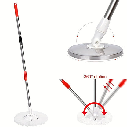 360-degree Rotating Mop and Bucket, 154.94cm Stainless Steel Mop Handle with Adjustable Length, Comes with 3 Ultrafine Fiber Replacement Mop Heads, Very Suitable for Cleaning on Boats, Floor Cleaning, Ceiling Cleaning