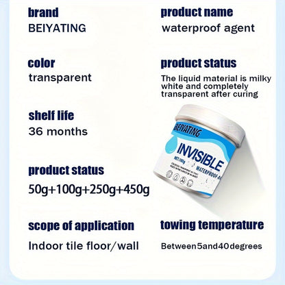 Premium Waterproof Sealer - No Brick Breaking Repair, Transparent Coating Suitable for Floors, Walls, Roofs, etc, - Moisture Protection for Stone, Wood, Tiles, Invisible Waterproof Agent with Brush, Suitable for Kitchen, Gard