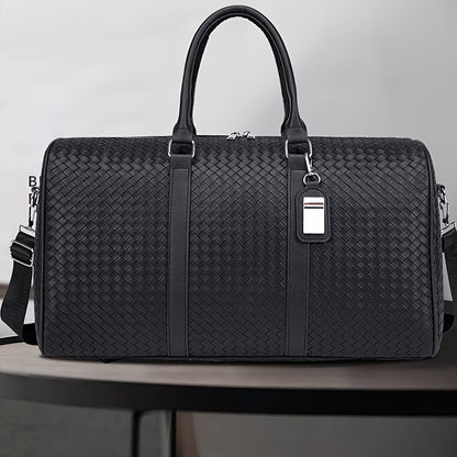 Large Capacity Gym Bag, Travel Duffel, Suitcase - Convertible Carry-On/Luggage with Zippered Front Pocket, Sturdy Handles - Compatible with TSA Locks - Business & Fitness Use - Elegant Black Synthetic -like Exterior - Easy-Cl