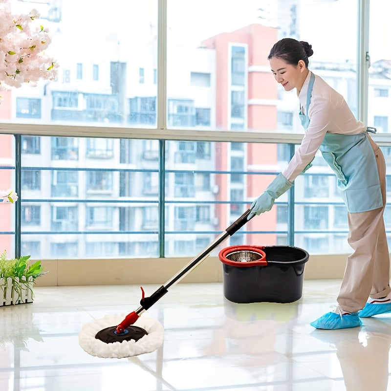 Spin mop and bucket, 360° spin mop, dust removal tool integrated soak and rinse function, with 2 microfiber mop heads, hands-free wash mop, retractable stainless steel handle, for floor cleaning, cleaning supplies