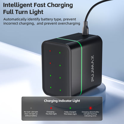 PUJIMAX 8-Section Rechargeable Lithium Battery 4255mWh, High Performance 1.5V Lithium Battery, Ultra-Long Battery Life Rechargeable AA Lithium Battery and Full Function Charging Box - 8 Slot, Black Charging Box [Only Supports