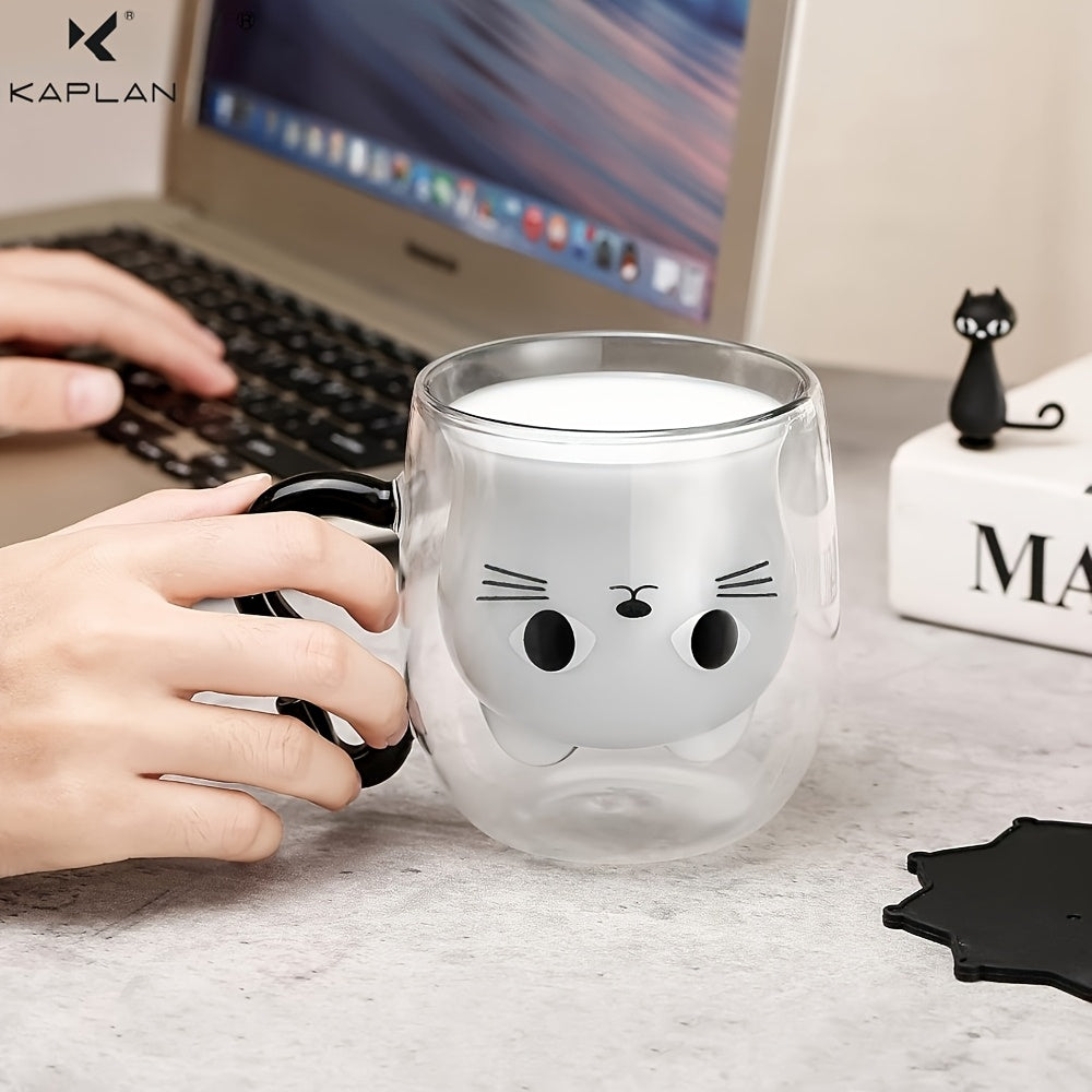 Charming Cat-Themed 9oz Glass Mug - Double Wall Insulated, Lead-Free Borosilicate Coffee Cup with Handle - Perfect Gift for Cat Lovers, Women, Teachers & Friends, Cat Mug
