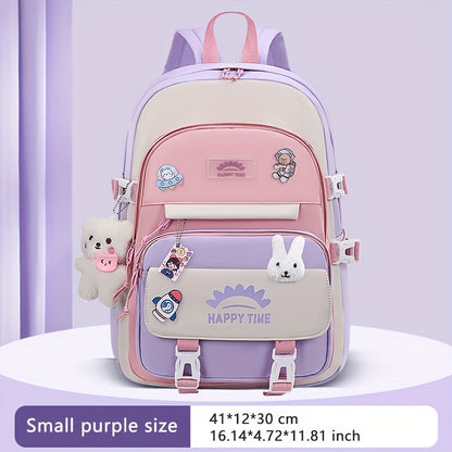 Chic Nylon Backpack for Girls - Cute Cartoon Design, Adjustable Straps, Lightweight backpack, Perfect for Elementary to High School Students
