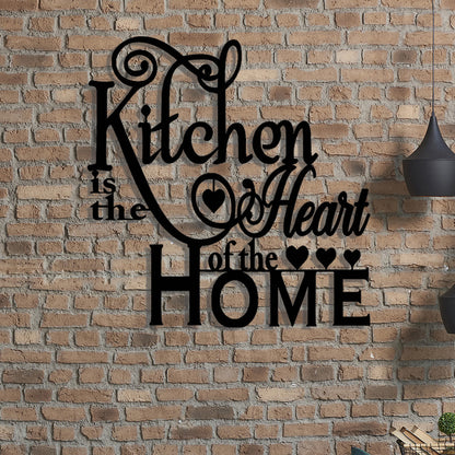 2D Flat, 1pc "Kitchen is the Heart of the Home" Metal Wall Decor - Elegant Script Kitchen Sign with Heart Accents - Durable Metal Art Plaque for Home, Cafe, Restaurant, Bar - Housewarming Gift for Cooks & Home Decorators, Caf