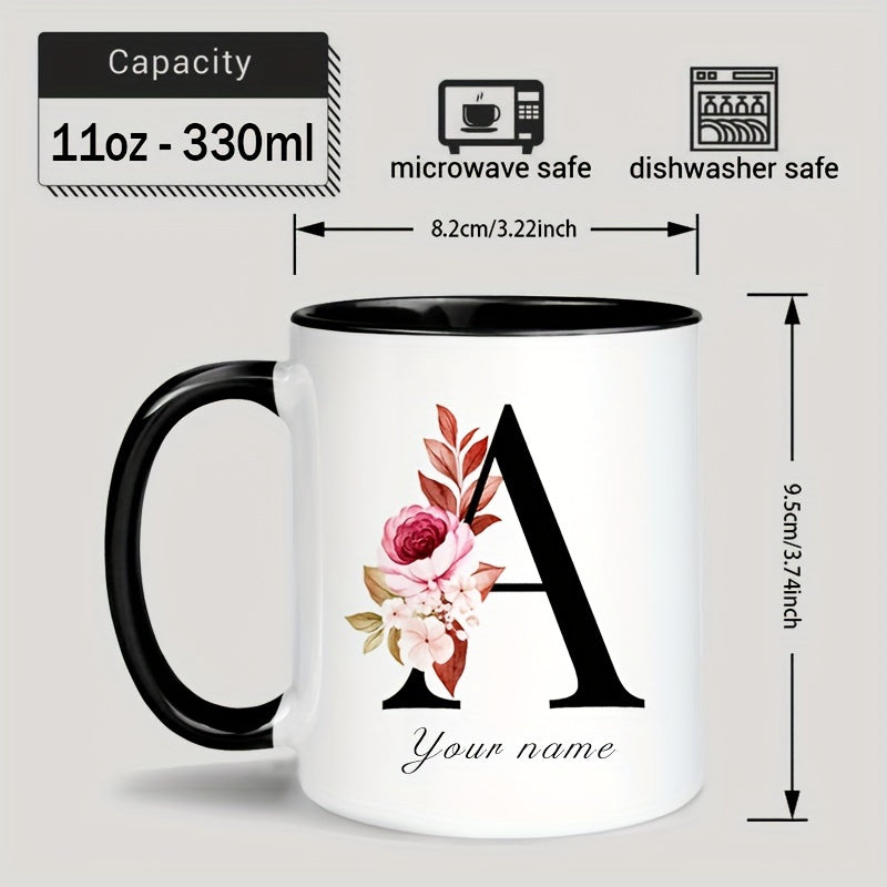 1pc A-Z Letter Custom Personalized Coffee Mug, Water Cup, Photo Text Ceramic Mug 11oz, Graduation Appreciation Thank You Holiday Birthday Gifts, Valentine's Day, Christmas, Birthday, Anniversary Mug Gift, Drinkware For Restau