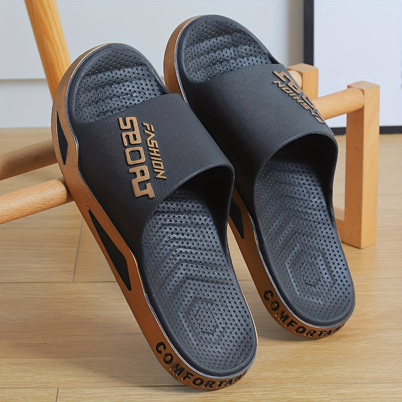 Chinelo de homem em EVA com sola grossa e almofadada - Sandálias leves e respiráveis ​​para uso interior e exterior, com estampado de letras em branco e preto, ideais para casa, casa de banho, uso casual e como chinelo de quarto.