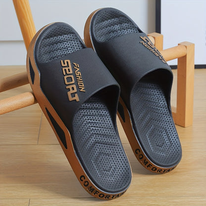 Chinelo de homem em EVA com sola grossa e almofadada - Sandálias leves e respiráveis ​​para uso interior e exterior, com estampado de letras em branco e preto, ideais para casa, casa de banho, uso casual e como chinelo de quarto.