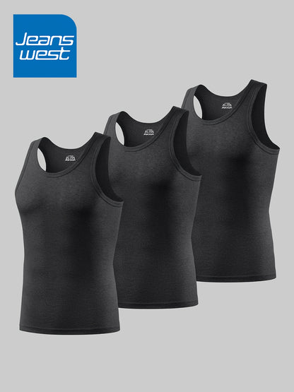 JEANSWEST Men's Vest 3-Pack, Pure Cotton Fashion Simple Solid Color Slim-Fit Tank Top