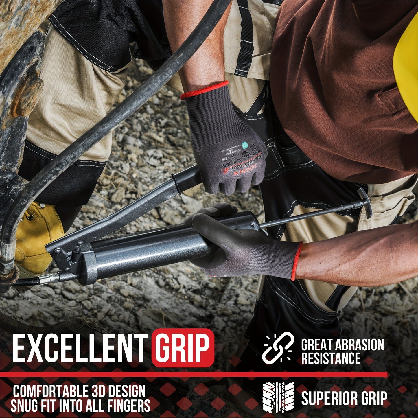 JOISIV 2/6 Pairs of Nitrile-Coated Rubber Gloves Featuring Microfoam Nitrile for a Robust Non-Slip Grip, Ideal for Gardening, Truck Driving, Auto Repairs, Laborers, Home Renovations, And Everyday Tasks.