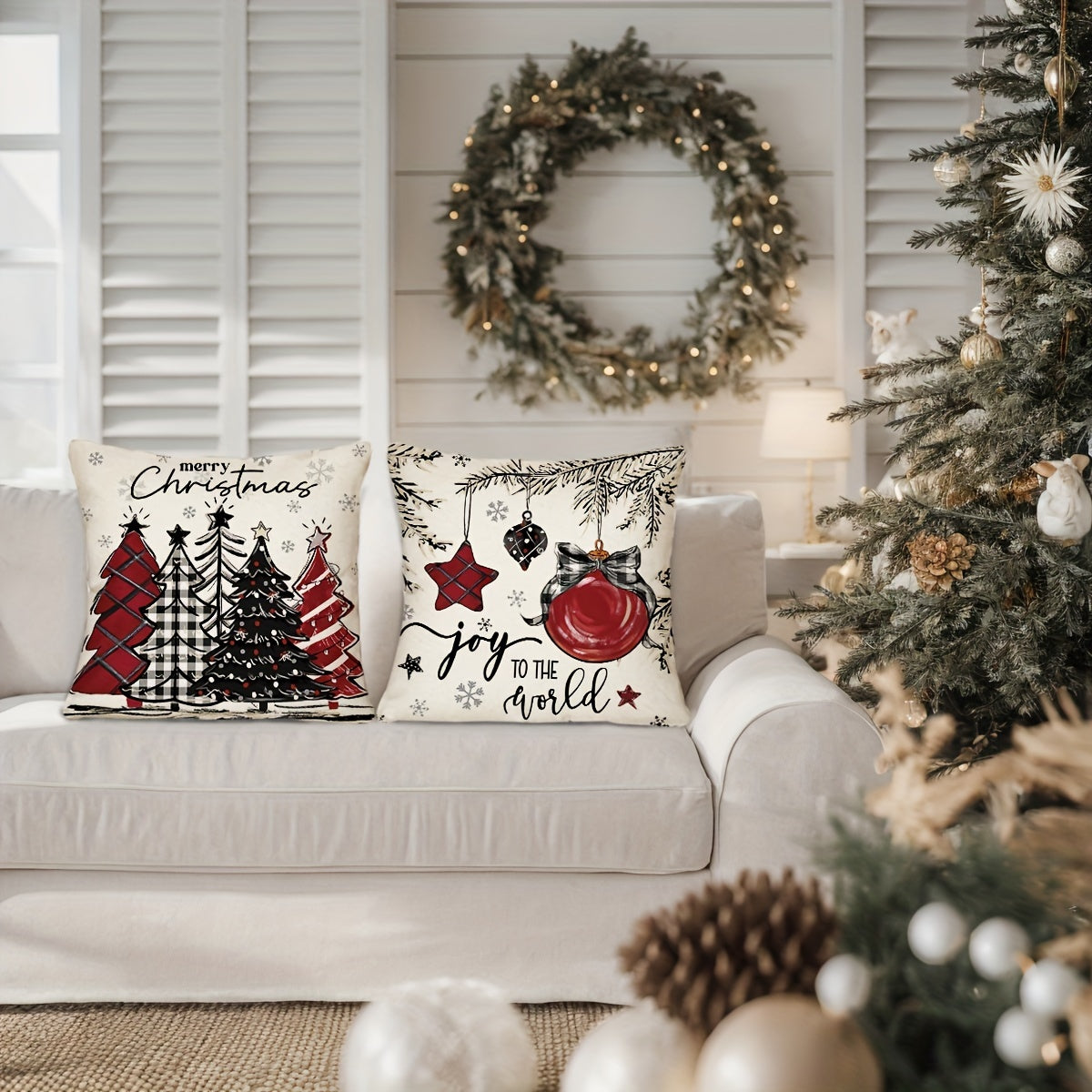 2pcs, Christmas Throw Pillow Covers, 45.72cm*45.72cm Christmas Tree Decorative Home Decor Cushion Covers, Farmhouse Winter Holiday Home Decor Pillowcases, for Porch Patio Couch Sofa Living Room Outdoor, Without Pillow Inserts