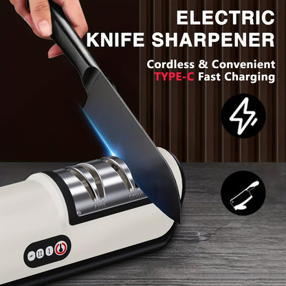 Electric Knife Sharpener - USB Rechargeable, 20° Precision Edge for Kitchen & Pocket Knives | Fast Sharpening & Polishing | Compatible with Chef Knives, Santoku, Ceramic, Slicing & Paring Knives,  Compact Design, Highquality