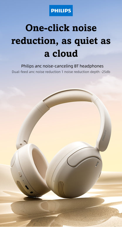 For Philips Wireless Over-Ear Headphones with ANC Noise Cancelling, 35-Hour Playtime, Foldable & Lightweight BT 5.4, USB-C Charging, High-Resolution Audio, Microphone, Heavy Bass - Ideal For Travel, Office, Mobile Phone, Comp