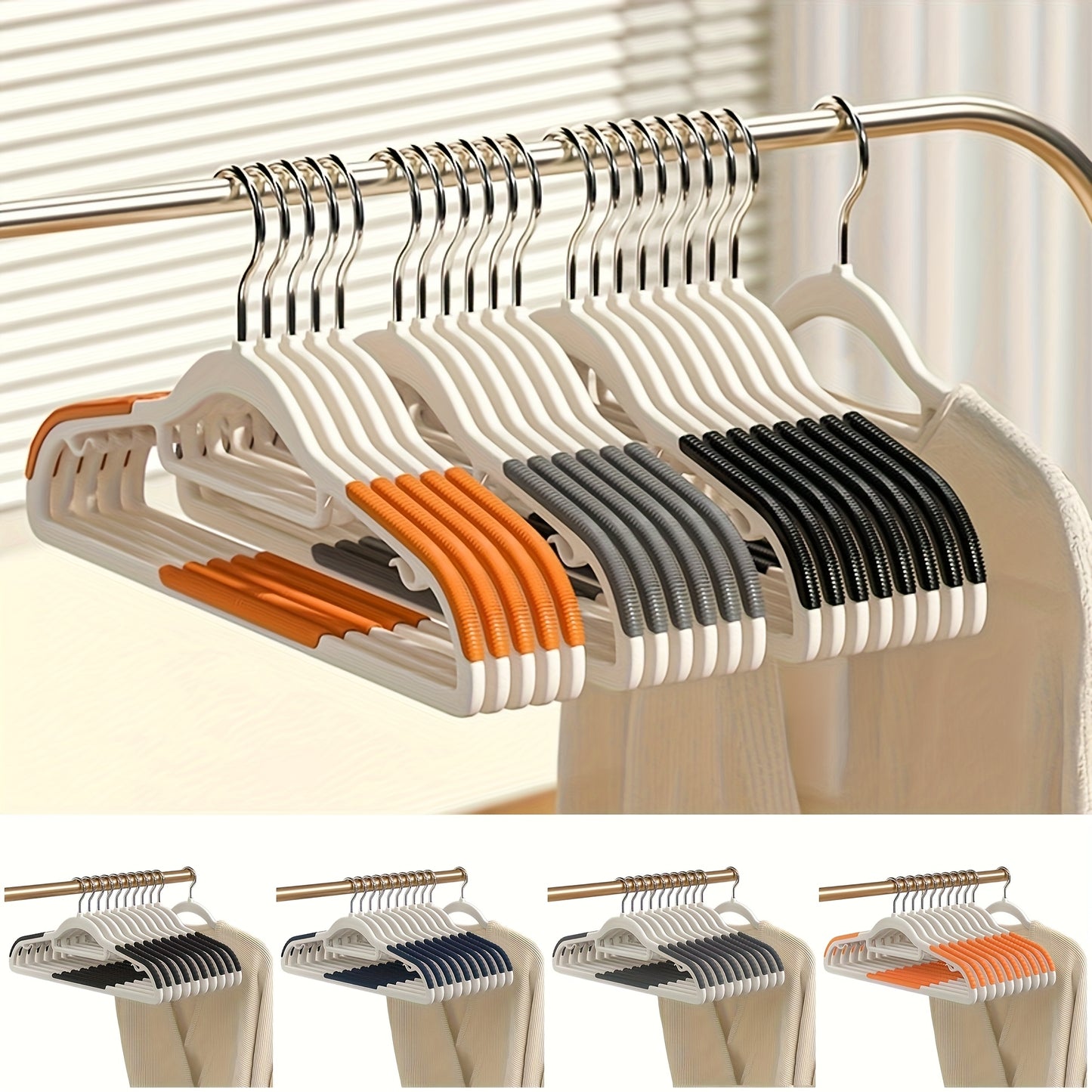 LDQ- 40pcs Set Non-slip Plastic Hangers + Stainless Steel Clips, Strong and Durable, 360° Heavy-Duty Rotating Hook Hanger, Four Seasons Home Clothes Drying and Storage and Organization, Suitable for Bedroom, Bathroom, Hom, R