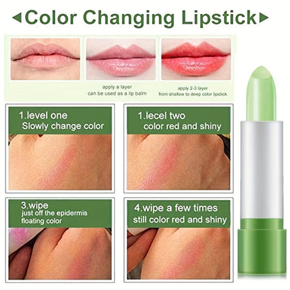 Aloe Vera Color Changing Lipstick, Long Lasting Moisturizing Temperature Color Changing Aloe Vera Lip Gloss Lip Balm, Green Lipstick That Turns Pink Magic Lipstick Makeup Valentine's Day Gifts