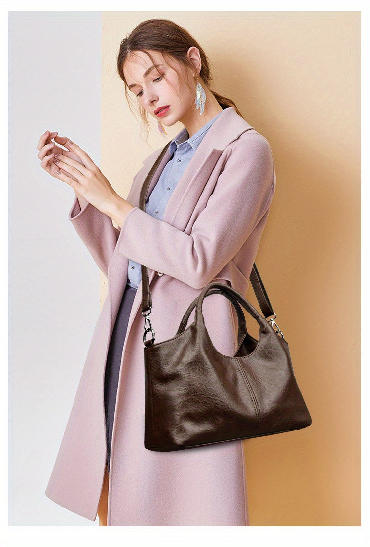 Women'S Stylish Black Leather Tote Bag - Large Capacity, Multi-Compartment Design with Zipper Closure, Perfect for Work, Travel, and Everyday Use, Travel Tote Bag | Versatile Shoulder Bag | Durable Zipper Closure, Large Tote