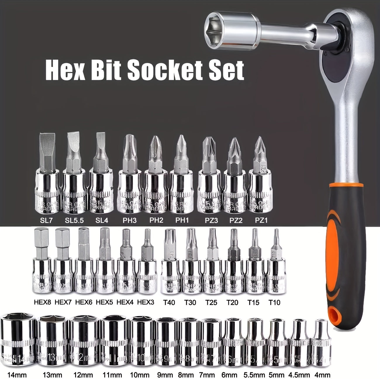 46pcs Car Repair Tool Kit, 1/4 Inch Ratchet Wrench Set with Versatile Bit Socket Set And Extension Bar, Combo Tools Kit, for Car, Motorcycle & Bicycle Repair