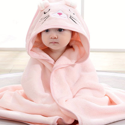 Super Absorbent Microfiber Baby Bathrobe - Adorable Elephant Hooded Towel with Matching Hat, Soft & Cozy for Boys and Girls 0-2 Years, Cartoon Design, Machine Washable, Baby Bath Accessories