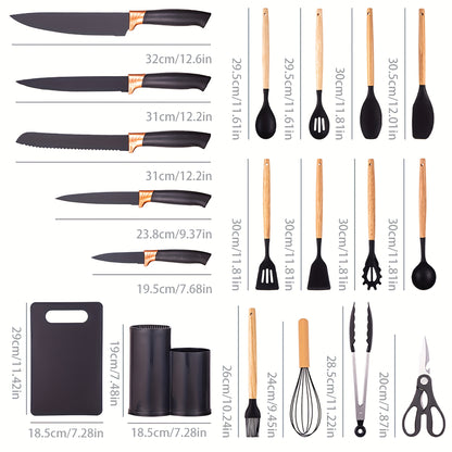 19pcs Black Silicone Kitchen Set, Non-Slip, Heat-Resistant, Durable & Easy-Clean Tools for Cooking, Baking, And Food Preparation, Perfect for Professional And Home Kitchens, Safe for Non-Stick Cookware, Long-Lasting And Pract