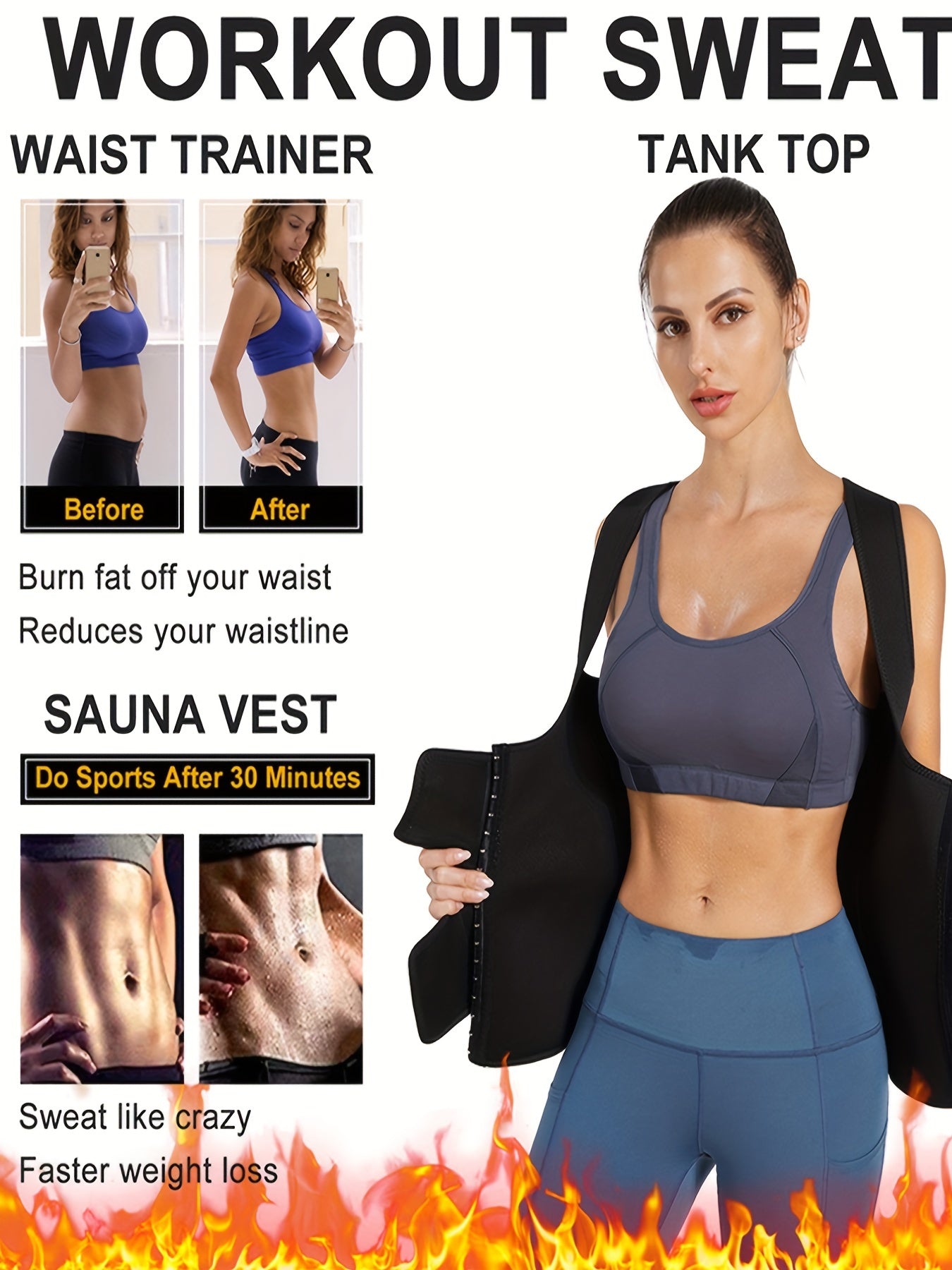 2-in-1 Sweat Sauna Sports Tank Tops, Waist Training Weight Loss Workout Exercise Sports Tops, Women's Activewear