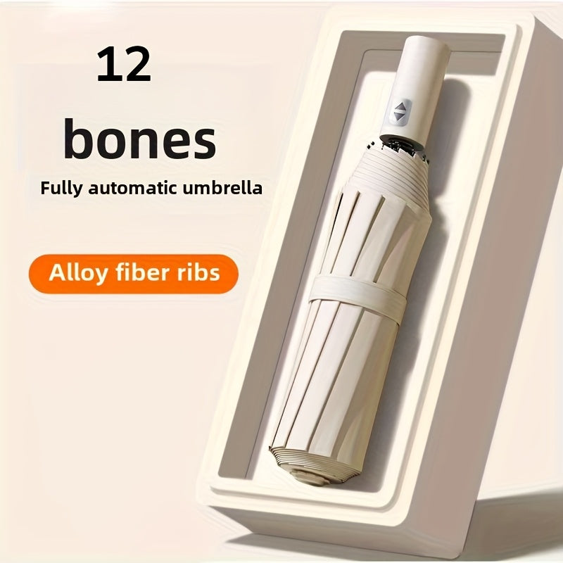 Large Automatic Folding Umbrella - Double Rib Design, Windproof &, 12 Ribs, Compact & Durable, Black with Orange Accents, Dual User Coverage, | Fashion Accessory | High-quality Fabric, Outdoor Umbrella