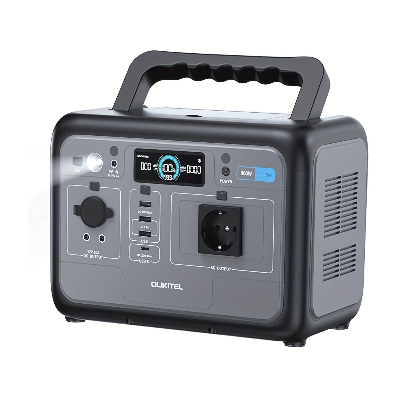 OUKITEL P800 Portable Power Station - 512Wh Solar Generator with 800W AC Output, 1600W Surge, 0.9H Fast Charge, LiFePO4 Battery, USB-C PD 100W, European Plug - For Camping, Rv, Emergency Power Supply, Outdoor, Traveling, Fish