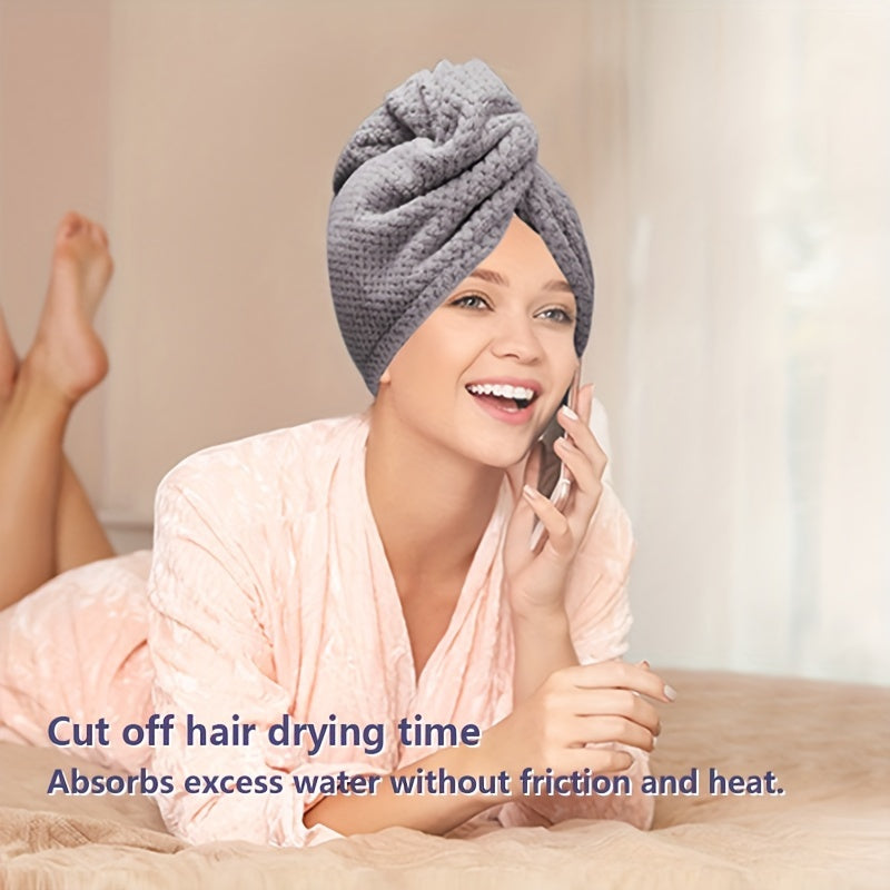 Microfiber Hair Towel Wrap 1 PCS - Soft and Fluffy Waffle Weave, Fast Drying Hair Cap with Button, Knit Fabric, Suitable for Bathroom - Contemporary Polyester Space-Themed Towel for Women, Highly Absorbent