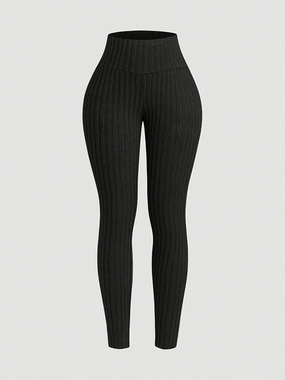 Conjunto de 3 peças de collants canelados de cor sólida para mulher - Cintura alta, casuais, essenciais para o outono/inverno, ajuste confortável, opções elegantes em cinzento, preto e branco. Collants estilosos | Estilo casual | Ajuste confortável