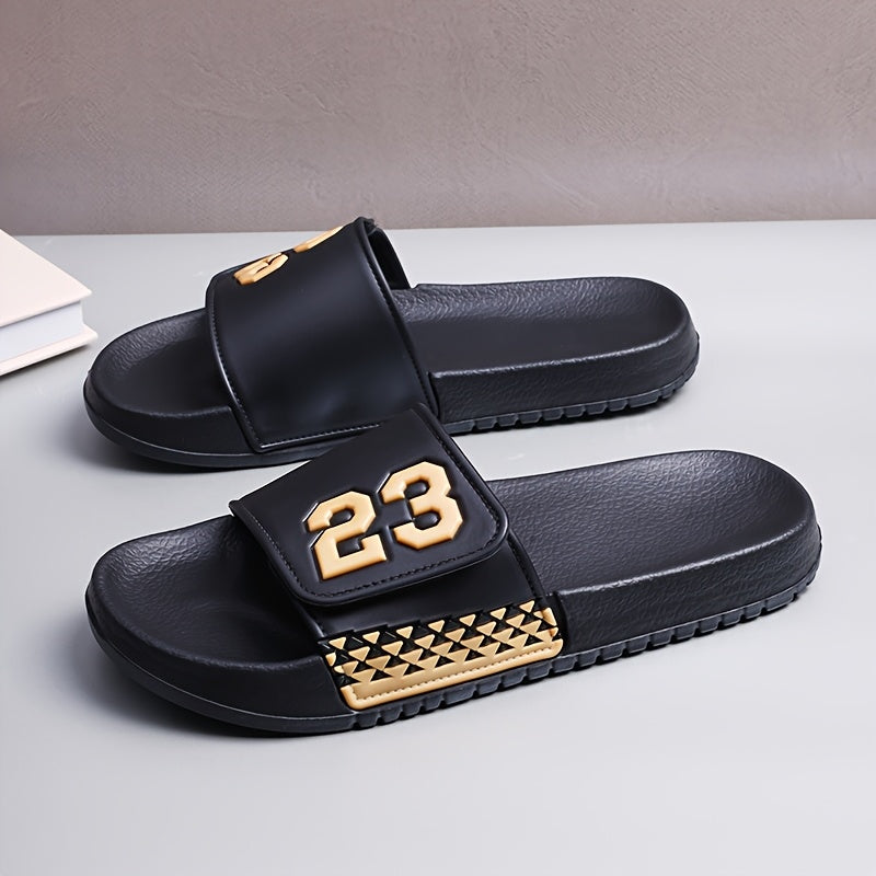Men'S Summer Fashionable Black PVC Sandals with Number 23 Design - Breathable, Comfortable, Durable, Round Toe, All-Season Casual Footwear, Comfortable Footwear | Stylish Sandals | Durable Footwear