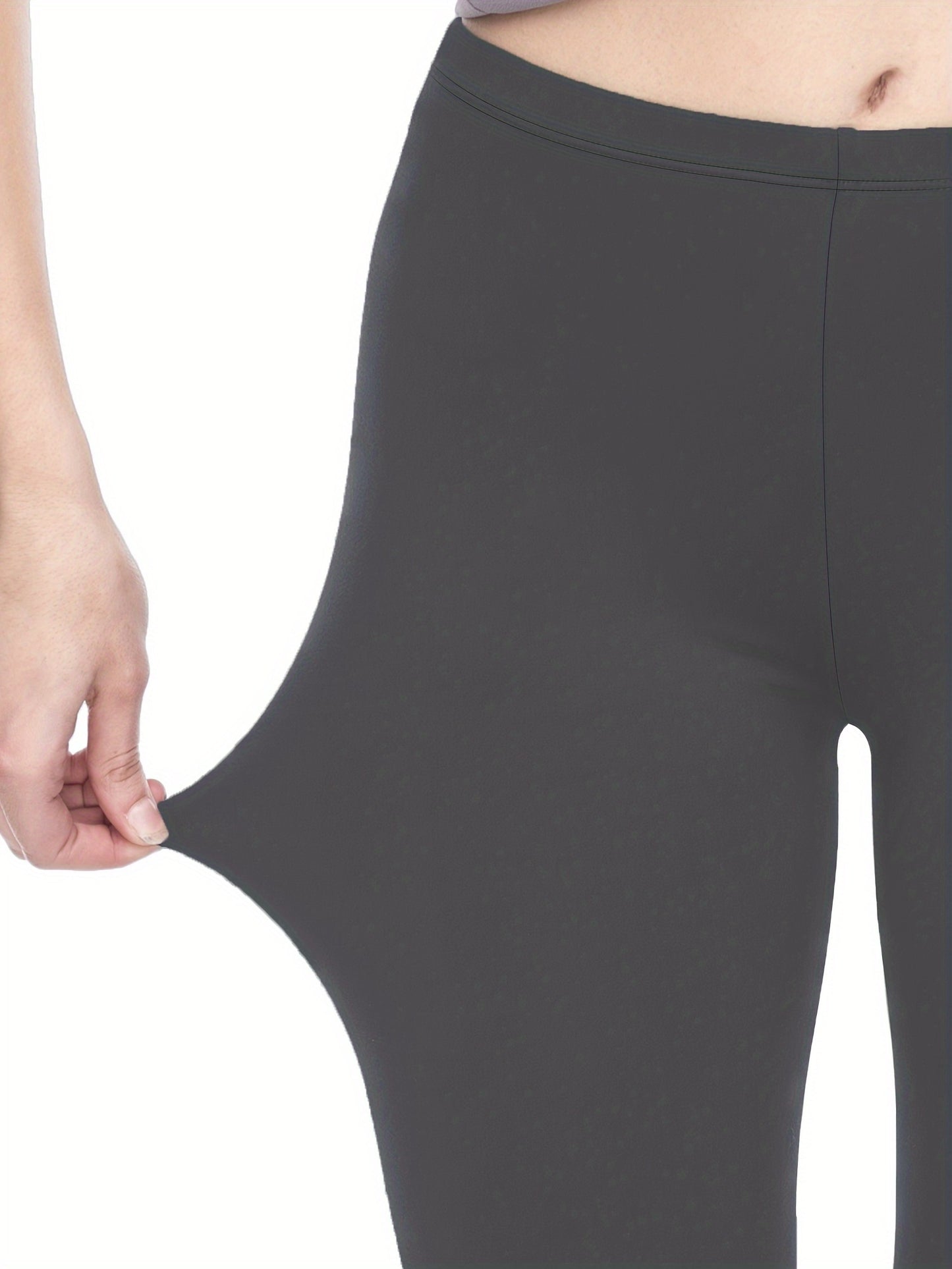 3-Pack High-Elasticity Slim-Fit 9/10 Length Pants - Solid Color Tight Waist All-Season Trousers, Machine Washable & Dry Cleanable, Casual to Dressy Wear (Compatible with Skirts/Blouses) - Bulk Pack for Cost Savings & Easy War