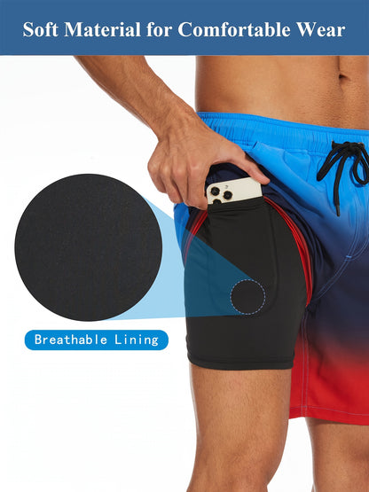 Men's Quick-Dry Beach Shorts with Tropical Palm Tree & Palm Leaf Print - Breathable Stretch Fabric for Summer, Outdoor, Hiking, Swimming - Machine Washable Casual Athletic Shorts, Outdoor Activewear, Summer Shorts