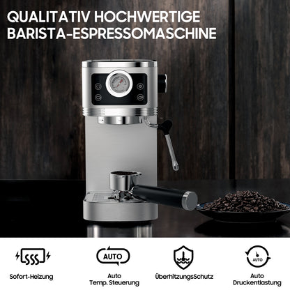 Espresso Machine CM1660B with 20 Bar Ulka Pump - Sieve Carrier Machine with Milk Frother, 1350W, 1.3L Water Tank - Compact Coffee Machine for Home