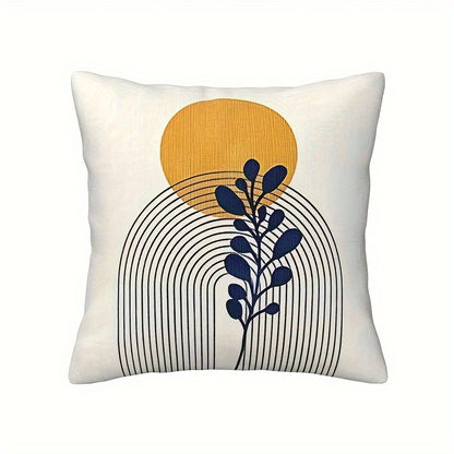 4pcs Bohemian Abstract Green Leaf Geometric Square Pillow Covers - Contemporary Machine-Washable Zipper Closure Cushion Cases for Living Room, Bedroom, Sofa & Office Decor, Bedroom Accessories | Artistic Cushion Covers | Mach