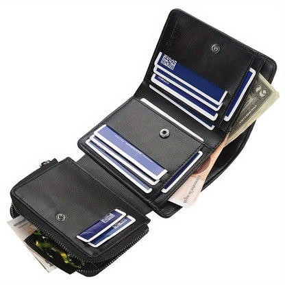 1pc Men's Short Multi-Card Slots Three-fold Zipper Coin Pocket Wallet Fashion Thin Card Bag Give Gifts To Men On Valentine's Day