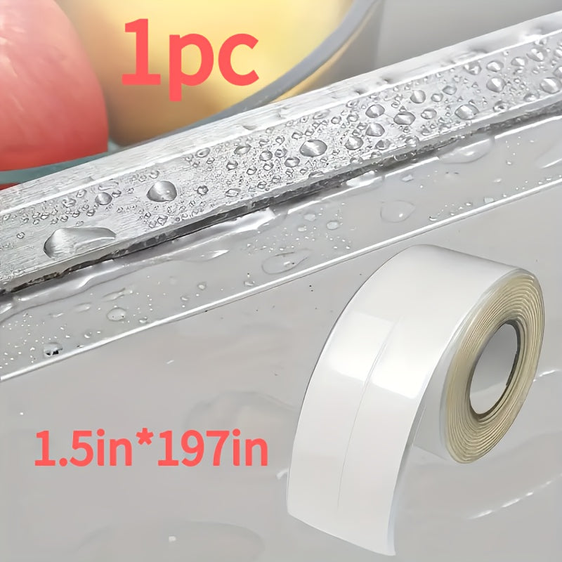 1 Roll Transparent Kitchen Bathroom Sealing Tape - 3.81cm x 5.0meter Self-Adhesive Waterproof Gap Filler Strip, Suitable for Countertops Stoves Sinks Multi Surface Use Clear Weatherstrip, Stove Side Protector, Stove Tape, Sto