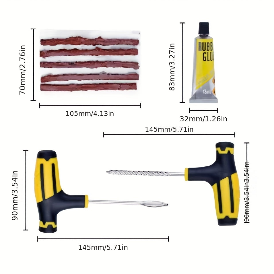 25-in-1 Emergency Tire Repair Kit with Screwdriver, Tire Repair Glue, Self-Tapping Screws, Repair Plugs & Portable Storage Bag - No-Tools Tire Repair System for Cars, Trucks, Motorcycles - Includes Tire Pressure Gauge, Tire P