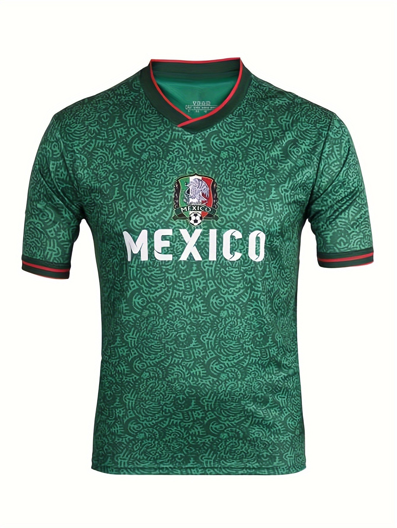 Mexico Men's Letter Print Breathable Football Jersey, Active Slightly Stretch Crew Neck Short Sleeve Soccer Club Uniform Shirt For Training Competition