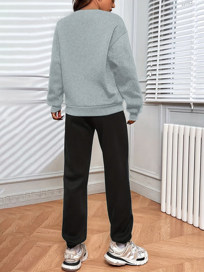 Casual Color Block Two-piece Set, Letter Print Sweatshirt & Sporty Jogger Pants Outfits, Women's Clothing